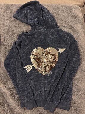 Vintage y2k PINK Victoria’s Secret Sequin Heart Zip Hoodie